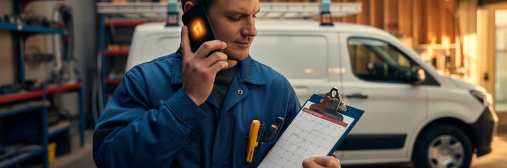 Artisan au téléphone avec son planning